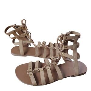 Brash Sandals Size 8 Womens Brown Tan Beige Gladiator Strappy Faux Leather Laced